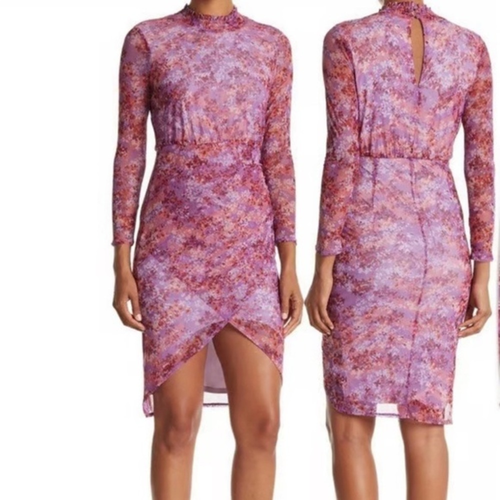 Laundry by Shelli Segal Long Sleeve Floral Chiffon Dress